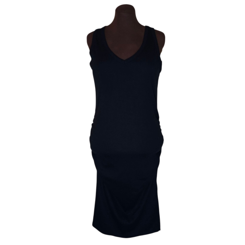 A New Day L Black Jersey Ruched Tank Dress | Midi Side Slit Bodycon